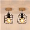 Tealight Plafoniera Vintage E27 Lampadario Soffitto Industriale in Metallo e Legno Ø14cm Retro Geometrico Lampadario a Sospensione Nero per Corridoio Portico Cucina Camera da Letto