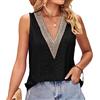 KBRPEY Canotta Scollo a V Donna Canottiera Senza Maniche Tank Top in Pizzo Top Elegante Camicia Sexy Bluse Estiva Tinta Unita di Base Gilet Tops (Nero XL)