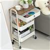 DOEWORKS Carrello con Ruote Portatutto Carrello Cucina Metallo Carrellino 3 piani dei Libri Carrello Portaoggetti con Cassetto per Camera Bagno Ufficio, Bianca