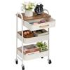 DOEWORKS Carrello con Ruote Portatutto Carrello Cucina Metallo Carrellino 3 piani dei Libri Carrello Portaoggetti con Cassetto e Maniglia Pelle per Camera Bagno Ufficio, Bianca