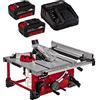 Einhell Sega Circolare da Tavolo a Batterie Te-Ts 36/210 Li-Solo Power X-Change (Ioni di Litio, 2X 18 V, Piano in Alluminio, Softstart, con Guida Angolare) + 2X 3,0 Ah Power X-Change Starter Kit