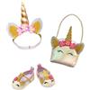 Heless 2311 - Accessori per Bambole con Design Unicorno Glitterato, Set di 3 Pezzi con Ballerine, Borsa e Cerchietto per Bambole e Peluche di Dimensioni 30-34 cm