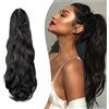 Gairyan 50cm Coda Capelli Extension con Pinza Neri Posticci per Capelli Sintetici Coda di Cavallo Claw Ponytail Coda Capelli Extension Clip Ricci Mossi Ondulati Lunghi Parrucchino