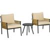 Giordanoshop Set Tavolino e 2 Poltroncine con Cuscini da Giardino in Rattan PE Acciaio e