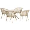 Giordanoshop Set Tavolo e 4 Poltrone da Giardino con Cuscini in Acciaio e Rattan PE Khaki