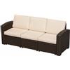 Easycomfort Divano 3 Posti In Pe Rattan Cuscini, Marrone, 199X71x75cm