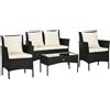 Giordanoshop Set Salotto da Giardino Divano 2 Poltrone e Tavolino in Rattan PE Nero