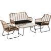 Giordanoshop Set Salotto da Giardino Divano 2 Poltrone e Tavolino in Rattan Naturale e