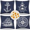Serento Federe Cuscini Divano 50x50 Fodere per Cuscini in Lino Impermeabili Copricuscini Divano Esterno Primavera e Estate Decorativi Copricuscini Oceano Nautico Fodere Per Balcone Giardino Decor,Blu 4 Pack