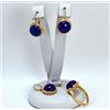 PARURE ORO 18 KT CABOCHON LAPIS 12 mm CIONDOLO E ANELLO -OGFR 085 -