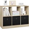 WOLTU Libreria Scaffale con 6 Cubi, Mobile Libreria Salvaspazio con 3 Ceste in TNT, Porta Libri da Terra per Cameretta, Soggiorno, Studio, Ufficio, in Legno, Rovere Chiaro, 80x30x60cm, SK033hei