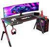 Todeco 160 x 60cm Tavolo Gaming LED, Grande Postazione Gaming, Scrivania Gaming Ergonomica, con Desktop in Fibra di Carbonio Scrivania, con Tappetino Per Mouse, Porta Bicchiere e Ganci per Cuffie