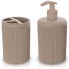 Inbagno Set Accessori Bagno 2 Pezzi Colorati Tortora, Dispenser e portaspazzolini, in Resina, Linea Ring