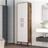Dmora - Armadio Multiuso Grande Alphard, Mobile Multifunzionale, Mobiletto scarpiera, Guardaroba Porta Scarpe, 60x35h200 cm, Noce e Bianco