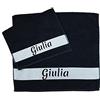 MAGIE DI CASA Asciugamani PERSONALIZZATI CON NOME, Set 2 Pezzi Spugna da Bagno Spugna, Viso + Ospite Cotone 100% Made in Italy (NERO, NOME)