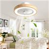 Lrenjon Plafoniera con Ventilatore da Soffitto e Telecomando in Legno, Lampadario con Ventilatore da Soffitto Senza Pale 6 Velocità Reversibile Timer, Rotondo Ventola da Soffitto con Luce Silenzioso
