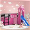 Gecheer Struttura a Soppalco per Bambini in Legno di Pino con Scivolo e Tende, Nero e Rosa, 80x200 cm, Letto Castello per Cameretta