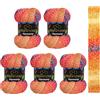 Wollbiene 5 gomitoli di lana Harmony Batik, da 100 g, con sfumatura, 30% cotone, multicolore, per tutto l'anno (8060, blu, rosso, arancione)