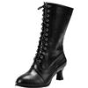 SoonerQuicker Ladies Lace Up Stivali al Polpaccio Lunghezza Stivali Donna in Pelle Louis Tacco Caviglia Stivaletti Punk Womens Stivali da Combattimento Steampunk Gotico Vintage, Nero (Nero), 39 EU