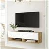 Dmora Mobile Porta Ananke, Credenza da Soggiorno, Armadio Basso per TV, Base Parete attrezzata, 100x32h29 cm, Quercia e Bianco, Pannello melaminico 18mm