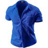 JOGAL Camicia da uomo a maniche corte, per il tempo libero, slim fit, estiva, casual, con tasca, Nero , XL