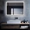MIQU Specchio da bagno a LED con illuminazione 80 x 60 cm, specchio da bagno grande con touch, dimmerabile, caldo/bianco, senza appannamento, per WC, corridoio, rettangolo
