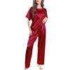 Rayson Pigiama Donna Estivo in Seta Pigiami Due Pezzi a Maniche Corte e Pantaloni Lunghi Leggero Traspiranti Camicia da Notte in Bordeaux Morbido Comodo Set Pigiama S-XL(Bordeaux,L)