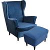 Highdi 2 Pezzi Velluto Copripoltrona con Orecchie e Copri Pouf Elasticizzato, Copridivano da 1 Posto con Fodera per Cuscino, Lavabile Rimovibile per Bar Soggiorno Camera da Letto (Blu scuro)