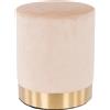 Shally Dogan Pouf Poggiapiedi in Velluto Beige Struttura in Legno 31x31x38 cm Base dorata Metallo