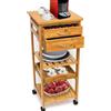 BAKAJI Carrello da Cucina In Legno Bambu 3 Ripiani 2 Cassetti Portaposate Vassoio Ruote