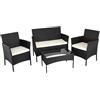 BAKAJI Set Salotto Completo Divano Poltrone Tavolino in Rattan Arredo Giardino Nero