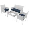 BAKAJI Set Salotto Completo Divano Poltrone Tavolino Poly Rattan Arredo Giardino Bianco