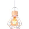 iDEGU Lampada a Sospensione Vintage Industriale, Lampada da Soffitto in Legno e Metallo Bianco Gabbia Geometrica 16cm Retro E27 Lampadario Interni per Corridoio Camera da Letto Cucina (1 Pezzo)