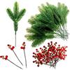 Luccyle 20 Pezzi Artificiale Pino Rami Albero+20 Pezzi Bacche artificiali,Ramo di Abete in Plastica,Aghi Di Pino Plastica Per Feste Decorazione Del Soffitto Natale Decorazione Del Pendente Layout Di Scena