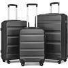 Kono Set di 3 valigie leggere in ABS per cabine medie/grandi, con serratura TSA e 4 ruote girevoli, Grigio, 19, Valigia leggera in ABS rigido