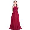 Freebily Bambina Chiffon Abito Lungo Matrimonio Schiena Scoperta Vestito Ragazza Elegante Cerimonia Lungo Abito da Sposa Principessa in Pizzo per 6-14 Anni Blu Scuro 16 Anni