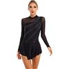 Freebily Vestito Pattinaggio Donna Schiena Scoperta con Strass Body Ginnastica Artistica Adulto per Gara Tutu Danza Classica Ballerina Abito da Ballo Latino Samba Rumba Nero XL
