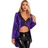 CHICTRY Blazer Donna Elegante Costume da Circo Giacca Lunga Velluto Capotto Frac con Paillette Costume da Festa di Halloween Carnevale Cospaly Viola L