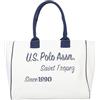 U.S. POLO ASSN. - Borsa shopper Beach Bag Shopping in Cotone, bianco-blu scuro (40 X 19 X 31 cm)