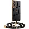 Mkej Cover per Honor 90 Lite con cordino, Placcatura Silicone Cuore amore Custodia con Cordino, con Regolabile Staccabile laccio Case per Honor 90 Lite, Oro nero