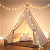 besrey Tenda per Bambini da Gioco in Tela Indiana Teepee in Cotone con Tappetino Imbottito e Luci Fatate (Avorio)