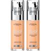 L'OREAL PARIS L'Oréal Paris Accord Parfait Fondotinta Fluido Traspirante Coprente Idratante Levigante a Lunga Tenuta Formula Leggera con Acido Ialuronico Colore 3.5D Golden Peach - 2 Flaconi da 30ml