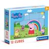 Clementoni- Peppa Pig Pig-12 Pezzi Bambini 3 Anni, Cartoni Animati, Puzzle Cubi, Made in Italy, Multicolore, 41195