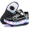 HUSKSWARE Ragazzi Ragazze Scarpe da Skateboard con 2 Ruote Automatiche, Pattini a rotelle per Bambini con Doppie Ruote, Scarpe da Fitness per Esterno Sneakers, Nero-Bianco, 31 EU