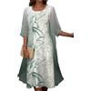 shownicer Abito Due Pezzi da Donna Elegante Maniche 3/4 con Scollo Rotondo Vestiti Cardigan in Tulle e Chiffon Stampe Abiti Vestito Set B Verde XS