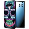 CUSTOMIZZA - Custodia cover nera morbida in tpu compatibile per Samsung S10 teschio messicano blu rosa celeste colorato Mexican skull