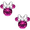 Disney Orecchini Minnie Mouse a Bottone con Pietra Portafortuna Disney da Bambine in Argento, Gioielli Disney, Impreziosito da Zirconia, Rosa