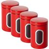 ECHTWERK Elegante set di 4 barattoli - rosso, contenitori per la conservazione di farina/zucchero/cereali/tè, barattolo in metallo con coperchio ermetico e ampia finestra di visualizzazione