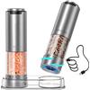 CIRCLE JOY Set Macina Sale e Pepe Elettrici Ricaricabili Macinaspezie in Acciaio Inossidabile con Base, Contenitore Trasparente da 95ml, Luce LED Bianca e Ruvidità Regolabile Esterna, Argento