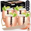 RYLIFEOGI Bicchieri Moscow Mule 4, 19oz Tazze Rame con Jigger Cannucce Regalo per Bar, Festa a Casa